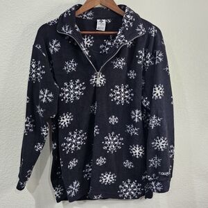 Columbia Med Black FLeece Quarter-zip Pullover w/ a White Snowflake Pattern